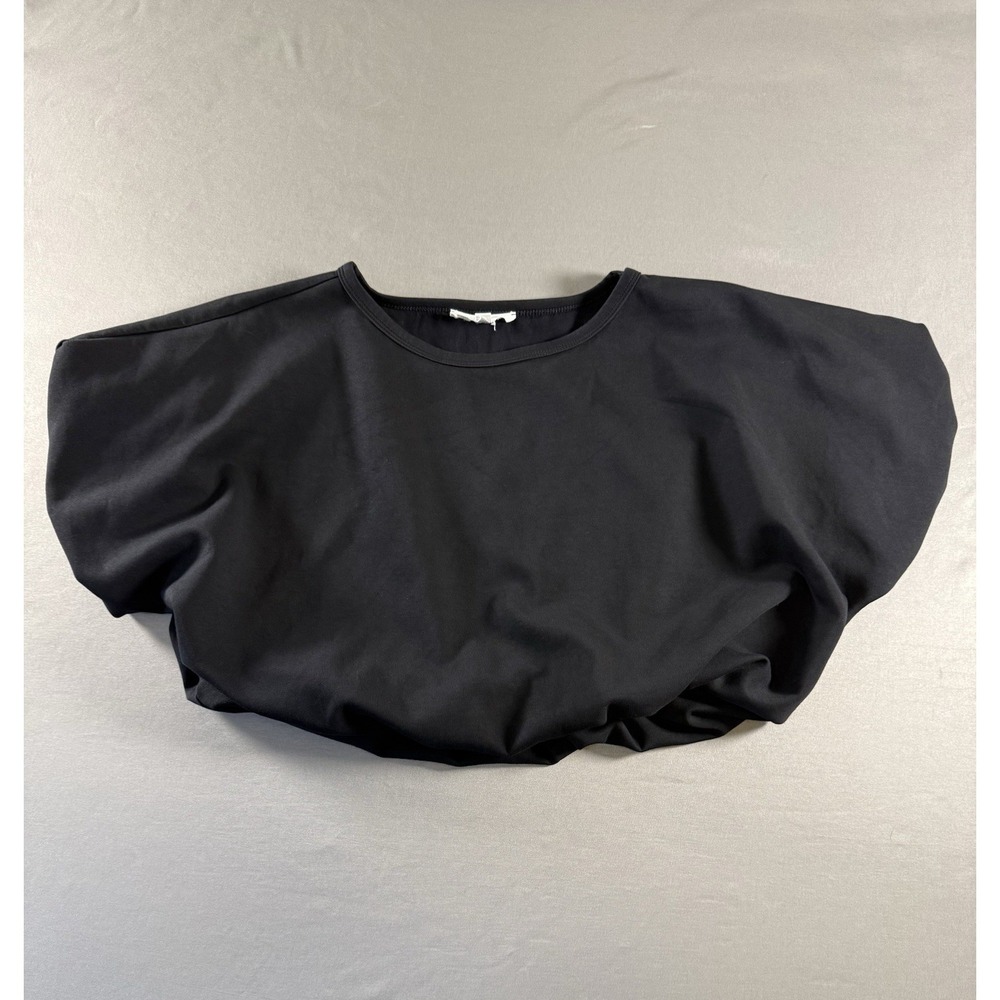 Sewn + Seen Black Blouson BubbleHem Crop Top Dolman Batwing Sleeve Goth Medium